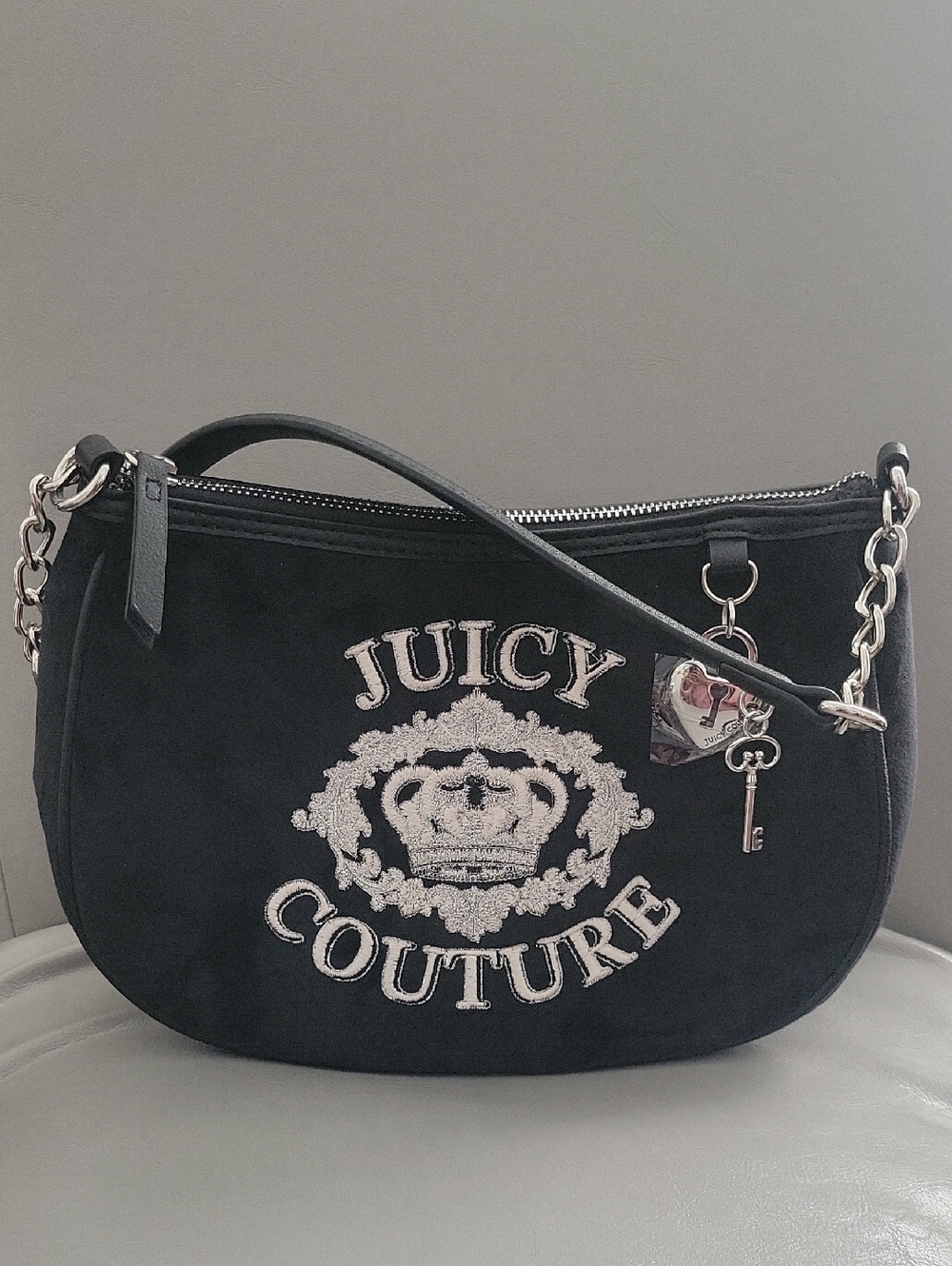 Juicy Couture Black Suede Logo Shoulder Bag